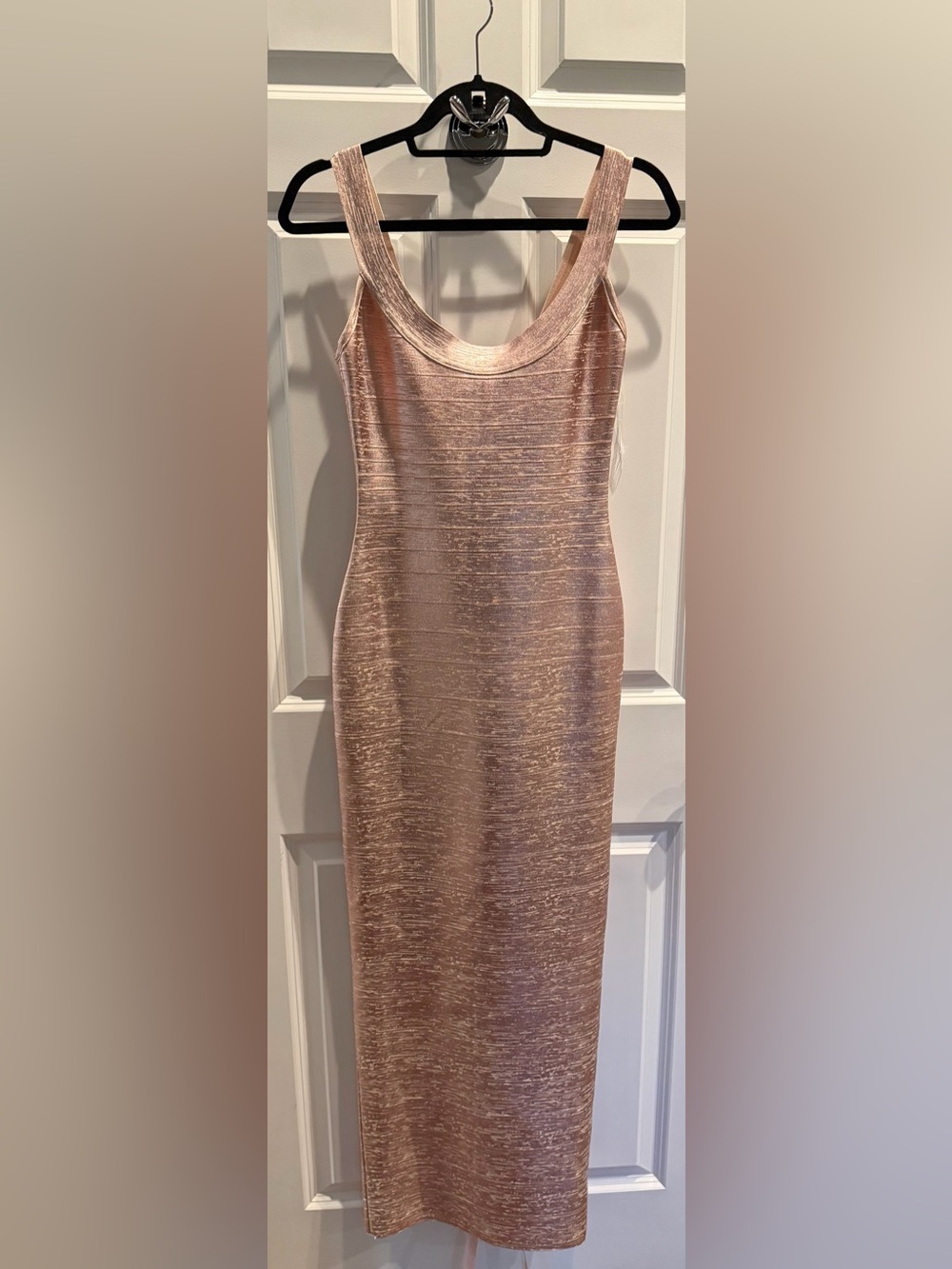 House of CB Metallic Blush Pink Scoop Neck bandage Dress